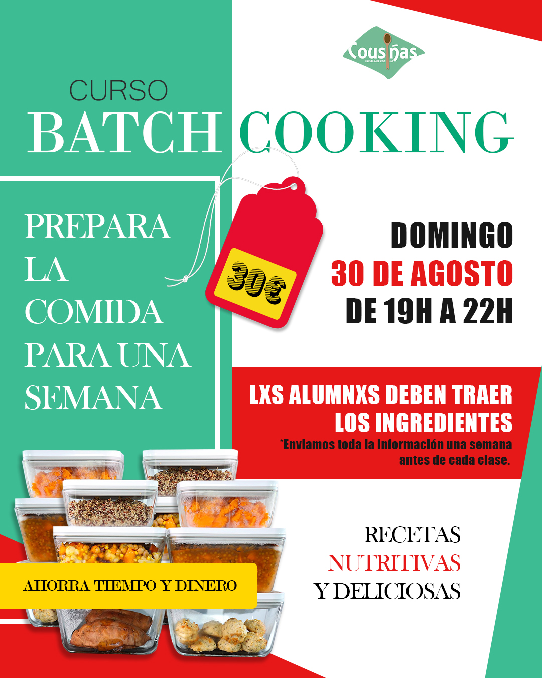 Taller batch cooking para preparar el menú semanal