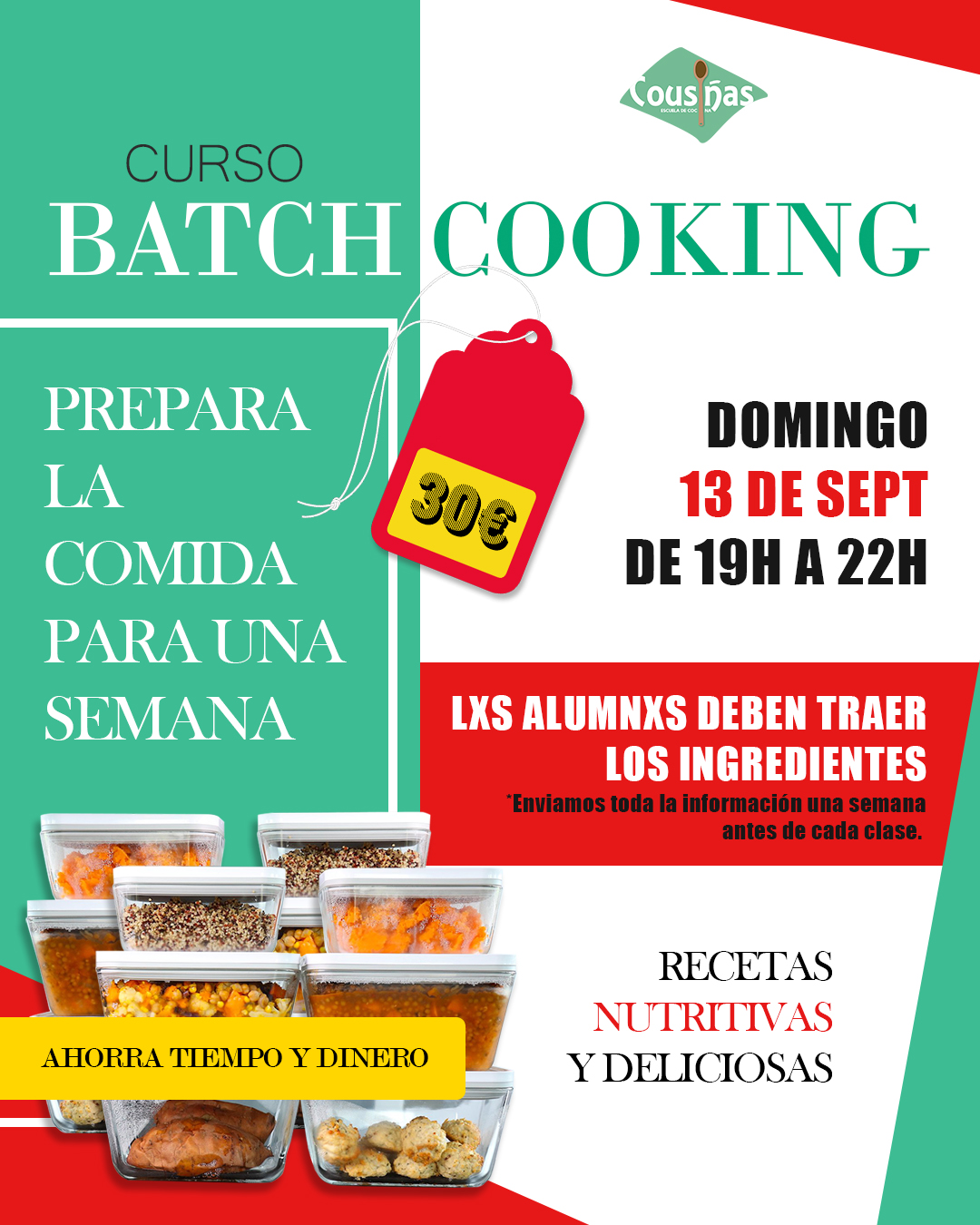 Taller batch cooking para preparar el menú semanal