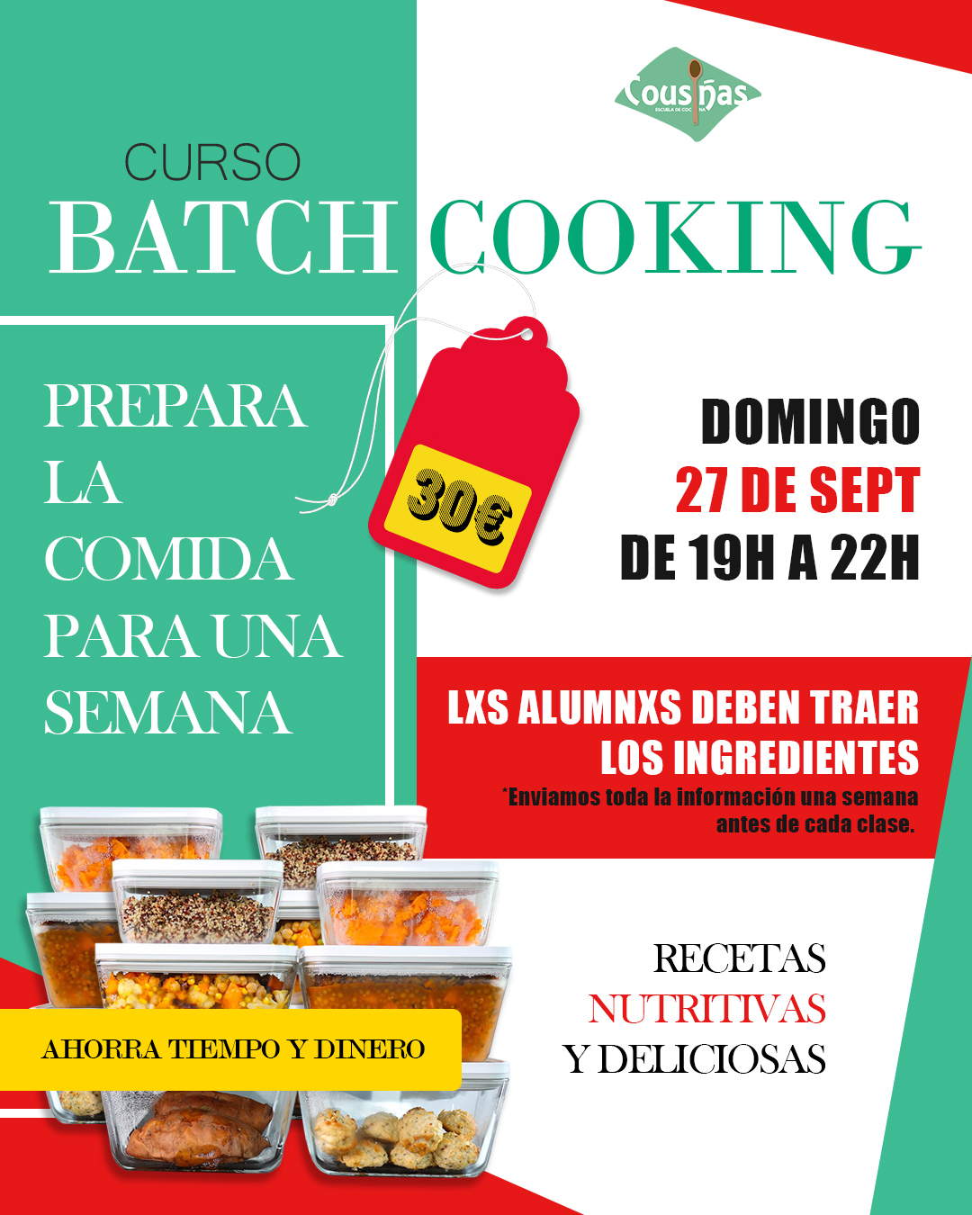 Taller batch cooking para preparar el menú semanal